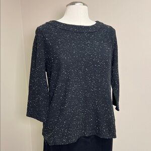 Talbots Black and Speckled Round Neck 3/4 Sleeve Cotton Blend Pullover Sweater L